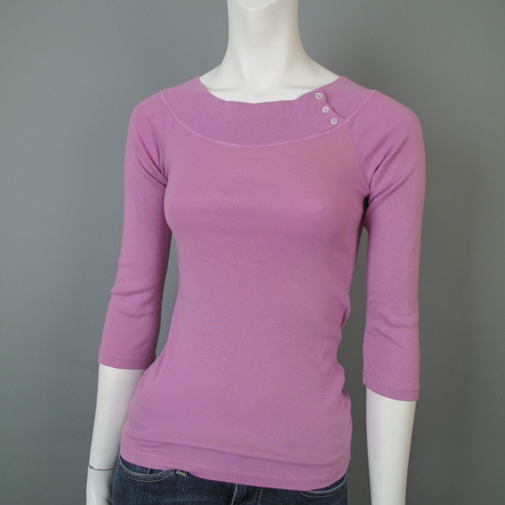 Splendid Jersey Button 3/4 Sleeve Boat Neck Top - Picture 2 of 5